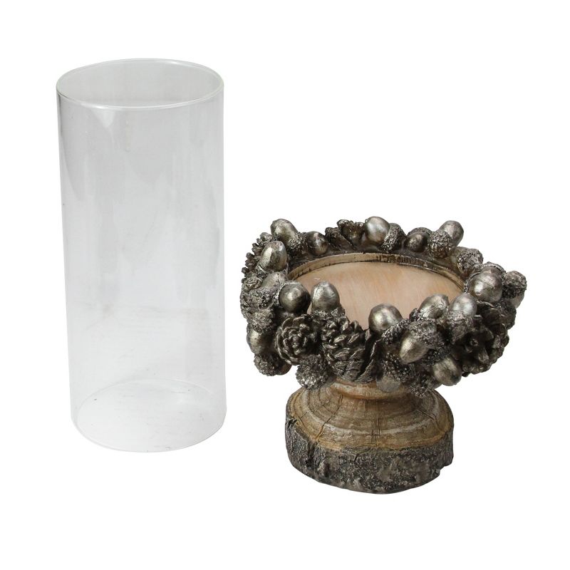 Raz Imports 11" Rustic Acorn and Pinecone Tree Pillar Candle Holder with Glass Case, 2 of 4
