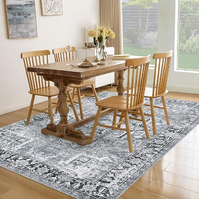 Modern Thin Rug Oriental Floral Carpet Design for Living Room Bedroom Dorm Kitchen Contemporary Decor - Non Slip, Machine Washable