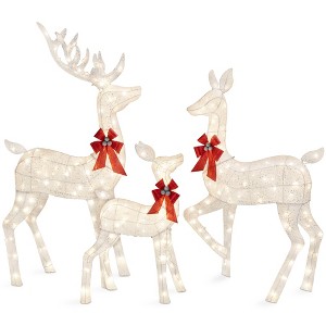 Best Choice Products 3-Piece Rattan Deer Set, Lighted Christmas Outdoor Decoration w/ 360 Lights, Stakes - Brown - 1 of 4