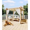 Retractable Outdoor Pergola, Weatherproof Aluminum Frame with Adjustable Blue Canopy & 4 White Curtains, Wood-Look Patio Shelter - 3 of 4