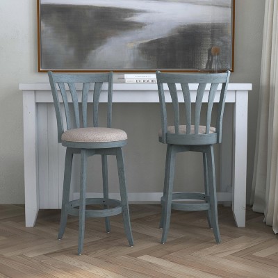 Savana 30" Blue Wirebrush Cream Swivel Wood Barstool
