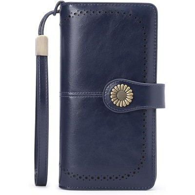 Hachikiko Leather RFID Blocking Wristlet Wallet - Large Capacity Credit Card Holder with 24 Card Slots & ID Windows