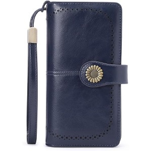 Hachikiko Leather RFID Blocking Wristlet Wallet - Large Capacity Credit Card Holder with 24 Card Slots & ID Windows - 1 of 4