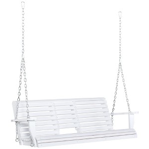 Okak 3-Seater Wooden Porch Swing with Fold-Out Table,Patio Bench Swing with Cup Holders,Outdoor Hanging Chair for Backyard,Garden,Poolside - 1 of 4