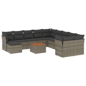 vidaXL Patio Sofa Set with Cushions Outdoor Furniture 12 Piece Poly Rattan - Gray - 1 of 4
