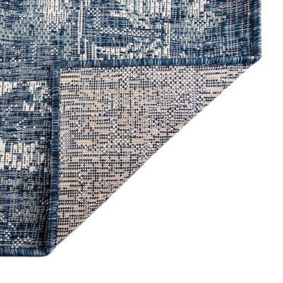Blue Rectangular Stain-Resistant Synthetic Outdoor Rug