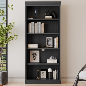 Lyngins Solid Wood Tall Cabinets with Adjustable Shelves, 5-Tier Bookcase, Versatile Storage Cabinet & Display Cabinet, Free Standing Storage Shelves - 1 of 4