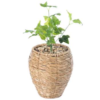 Vintiquewise Woven Round Flower Pot Planter Basket with Leak-Proof Plastic Lining