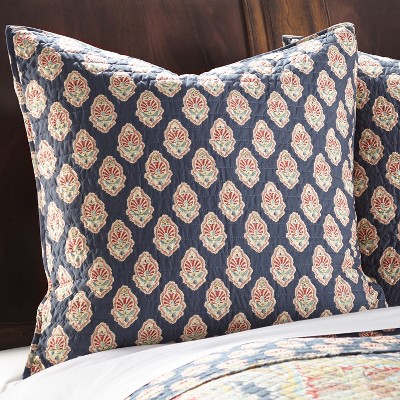 Moreno Blue and Red Cotton Damask Euro Sham Set
