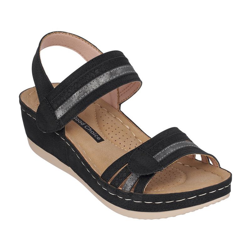 GC Shoes Samar Double Band Velcro Comfort Slingback Wedge Sandals, 1 of 6