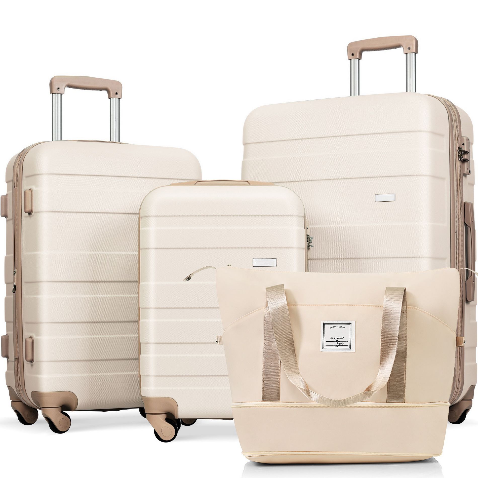 4-Piece Luggage Set with Travel Bag, ABS Durable Suitcases, 360° Spinner Wheels & TSA Lock, Carry-On & Checked Luggage - ModernLuxe