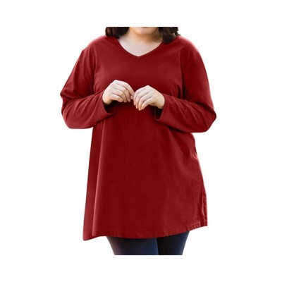 Women's Jersey V-Neck Long Sleeve Tunic - Plus - On The Plus Side