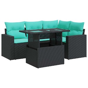 vidaXL 5 Piece Patio Sofa Set with Cushions Black Poly Rattan Acacia - 1 of 4