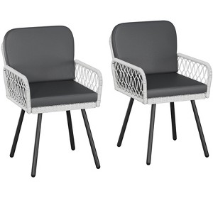 2-Piece Patio Dining Set - Black Metal Frame & White Rattan Armchairs w/ Cushions, for Garden, Balcony, Deck, Indoor/Outdoor - 1 of 4