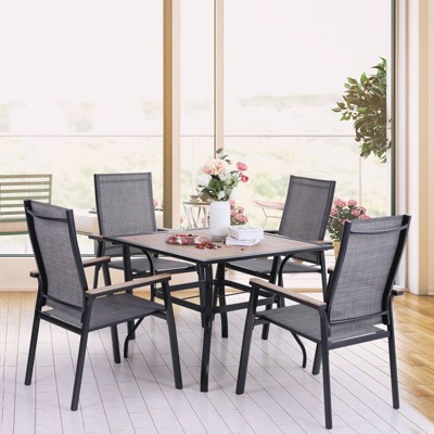 5pc Patio Set with Square Steel Table & Lightweight Aluminum Frame Sling Chairs - Captiva Designs