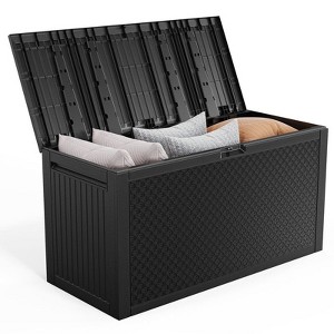Karl Home 90 Gallons Black Plastic Lockable Deck Box Outdoor Indoor Storage - 1 of 4
