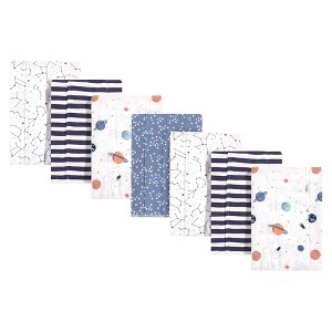 Hudson Baby Infant Boy Cotton Flannel Burp Cloths 7pk, Space, One Size - 1 of 3