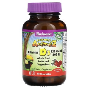 Bluebonnet Nutrition Rainforest Animalz, Vitamin D3, Mixed Berry , 400 IU, 90 Chewables - 1 of 2