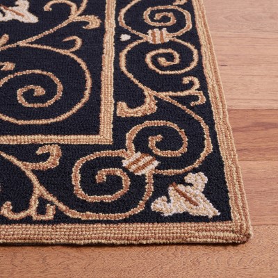 Handmade Black Floral Wool Rectangular Area Rug