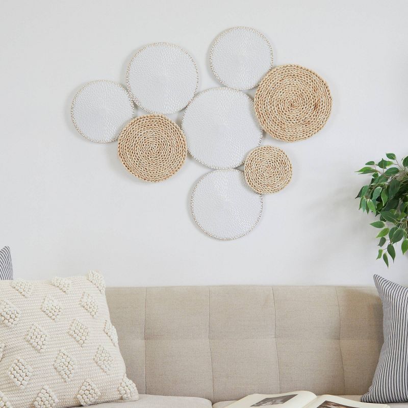 31&#34; x 37&#34; Metal Plate Rope Design Wall Decor with Textured Pattern White - The Novogratz, 1 of 6