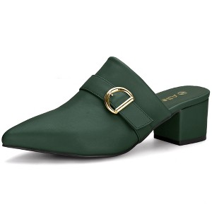 Allegra K Women's Pointed Toe Slip-on Block Heel Mules - 1 of 4