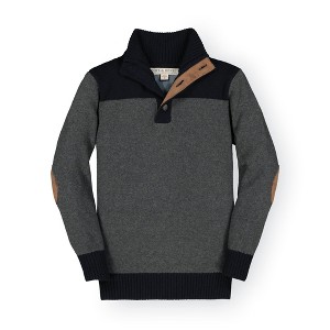 Hope & Henry Boys' Contrast Sweater with Elbow Patches (Pieced Charcoal, 3-6 Months) - 1 of 4