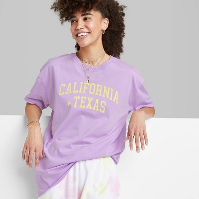 Women's Ascot + Hart California and Texas Short Sleeve Graphic Boyfriend T-Shirt - Purple