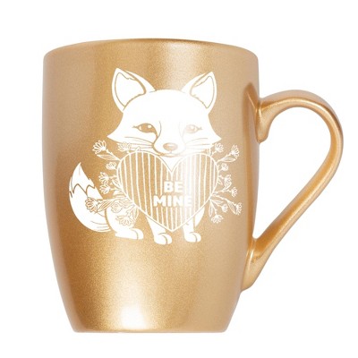 Elanze Designs Romantic Valentines Coffee Cup Mug 10 Ounce Ceramic With Shimmery Metallic Finish Be Mine Floral Fox Vegas Gold