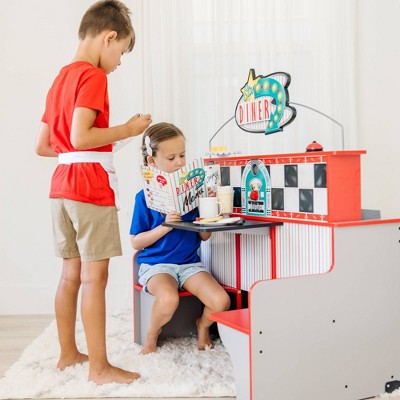 Double-Sided Red and Gray Wooden Star Diner Restaurant Play Set