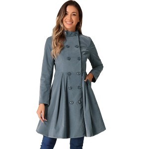 INSPIRE CHIC Women's Velvet A-Line Steampunk Double Breasted Winter Trench Coats - 1 of 4
