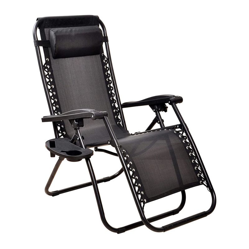 Elevon Adjustable Zero Gravity Recliner Lounge Chair w/ Detachable Cup Holder for Outdoor Deck, Patio, Beach or Bonfire, Weight Capacity 300Lbs, Black, 1 of 7
