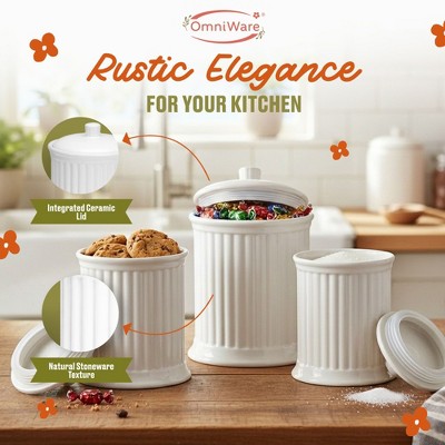 Omniware Simsbury 3-Piece Canister Set - Stoneware Kitchen Storage with Silicone-Sealed Lids, Lead-Free Glaze & Dishwasher Safe - (White) — фото 2
