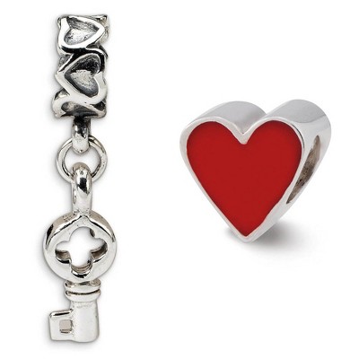 Black Bow Jewelry Sterling Silver & Red Enamel You Have The Keys Bead Charm Set of 2