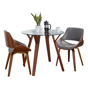 LumiSource 3pc Folia Fabrizzi Dining Set Walnut Wood Glass/Gray - 1 of 4