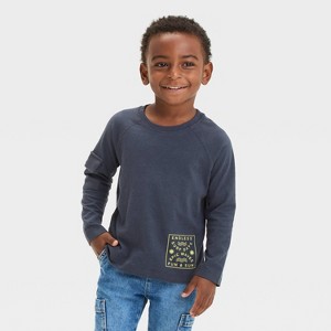 Grayson Mini Toddler Boys' Long Sleeve Pocket Jersey T-Shirt - Black - 1 of 3