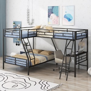 NicBex Twin Over Full Bunk Bed with Desk Triple Metal Bed Frame with Slide, Inclined ladder and Full Length Guardrail, No Box Spring Required - 1 of 4