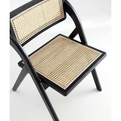 Sleek Black and Natural Cane Folding Side Chair Set
