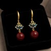 Anna-Kaci Lotus Drop Earrings with Delicate Petal Motif and Smooth Round Bead Accent for an Artistic Feminine Statement Accessory - Red - 2 of 4
