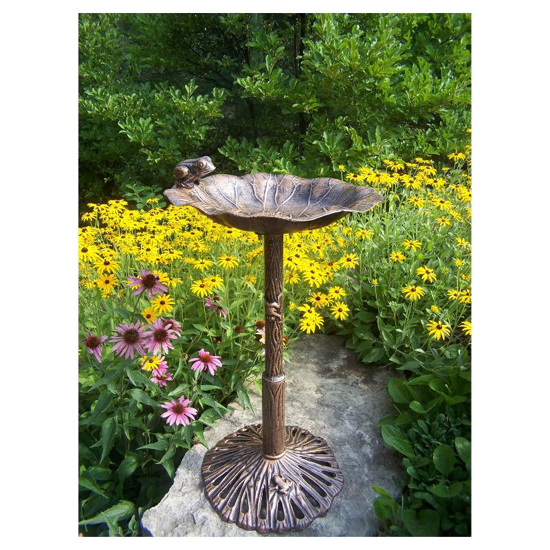 35&#34; Cast Aluminum Frog Birdbath Brown - Oakland Living with Weather-Resistant Finish & Nature-Inspired Design, 3 of 11