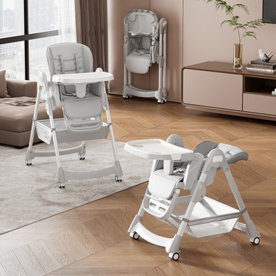 Baby High Chair, Foldable High Chair for Babies & Toddlers, 7 Adjustable Seat Heights & 5-Point Safety Harness for 6-36 Months Babies