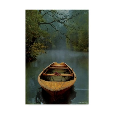Carlos Casamayor 'The Old Lake' 12"x19" Canvas Art in Brown and Green