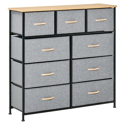 UBSSO 9-Drawer Dresser with Fabric Bins, Wood Top Storage Organizer for Bedroom, Hallway, Closet - Oak & Grey