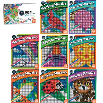 MindWare Color By Number Mystery Mosaics: Set Of Eight Books And Free Pencils - Coloring Books
