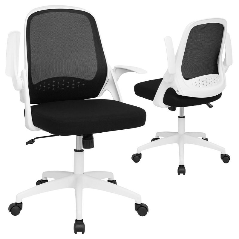 Costway Mesh Office Chair Adjustable Rolling Computer Desk Chair w/Flip-up Armrest White\Black, 1 of 15