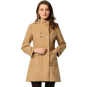 Allegra K Women's Stand Collar Double Breasted Hoodie Outerwear Winter Coat - 1 of 4