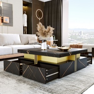 Sapphtopaz Modern Coffee Table with 4 Drawers Square Elegant Center Table with Gold Accents Living Room Tables Coffee Bar for Living Room - 1 of 4