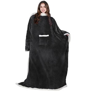 Catalonia Women Wearable Flannel Blanket with Front Pocket, Super Warm Soft Fuzzy Fleece Blanket Robe TV Wrap, Cozy Winter Gift for Woman Wife Man - 1 of 4