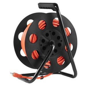 VEVOR Extension Cord Reel, 100FT, with 4 Outlets and Dust Cover, Heavy Duty 12AWG SJTOW Power Cord, Manual Cord Reel, Orange - 1 of 4