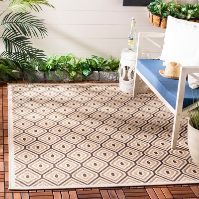 Cream and Chocolate Geometric Indoor/Outdoor Area Rug