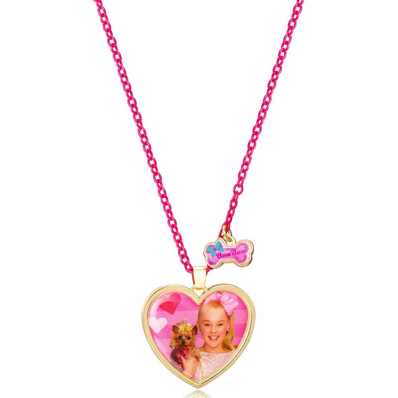 JoJo Siwa Girls Heart Pendant Fashion Bow Necklace with Pink Chain, BowBow and JoJo Heart Pendant Charm Gifts, 3 of 6
